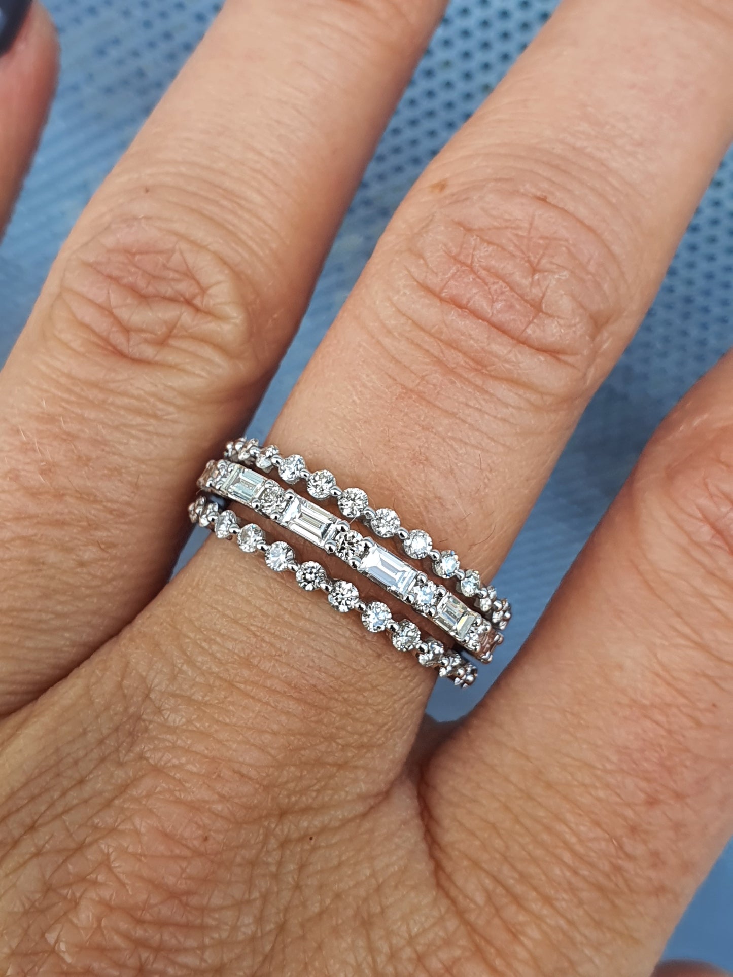 3 Band Round and Baguette Diamond Ring