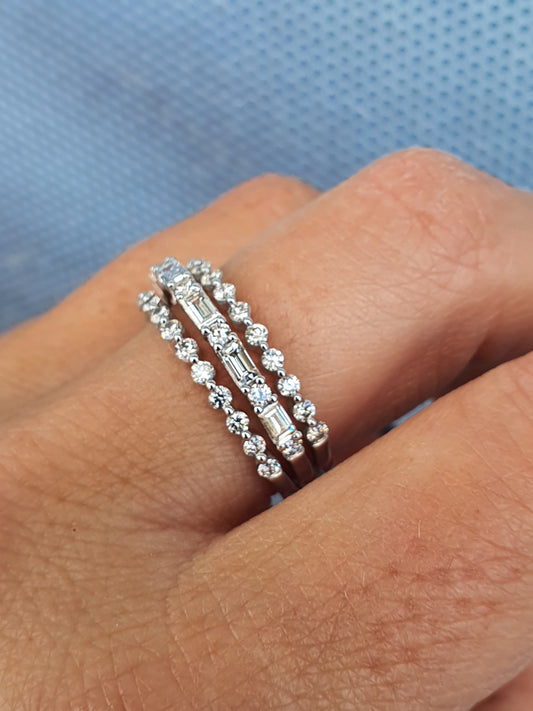 3 Band Round and Baguette Diamond Ring