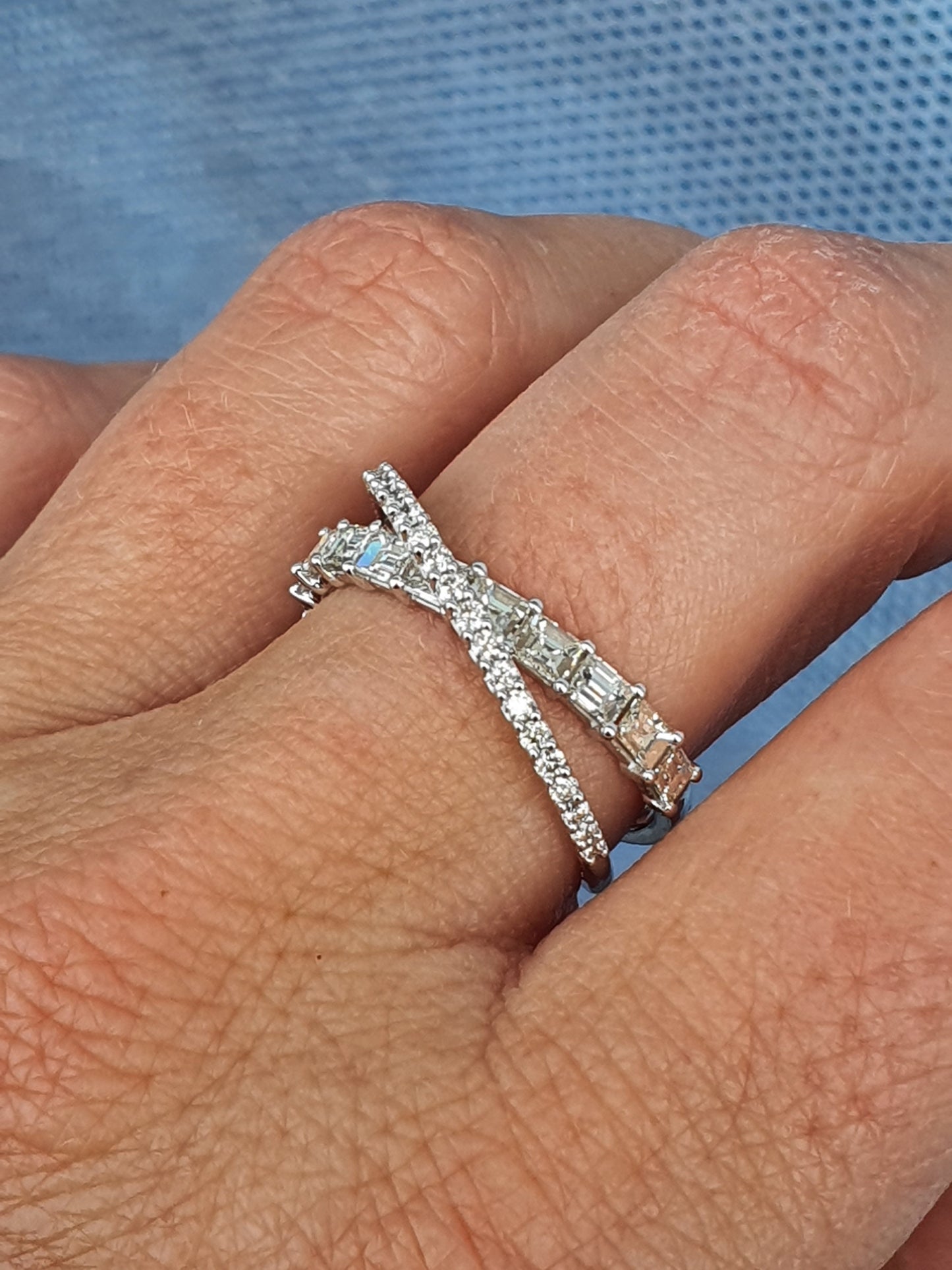 Brilliant & Baguette Cut Cross Over Diamond Ring