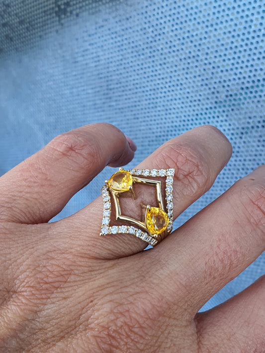 Yellow Sapphire and Diamond Ring