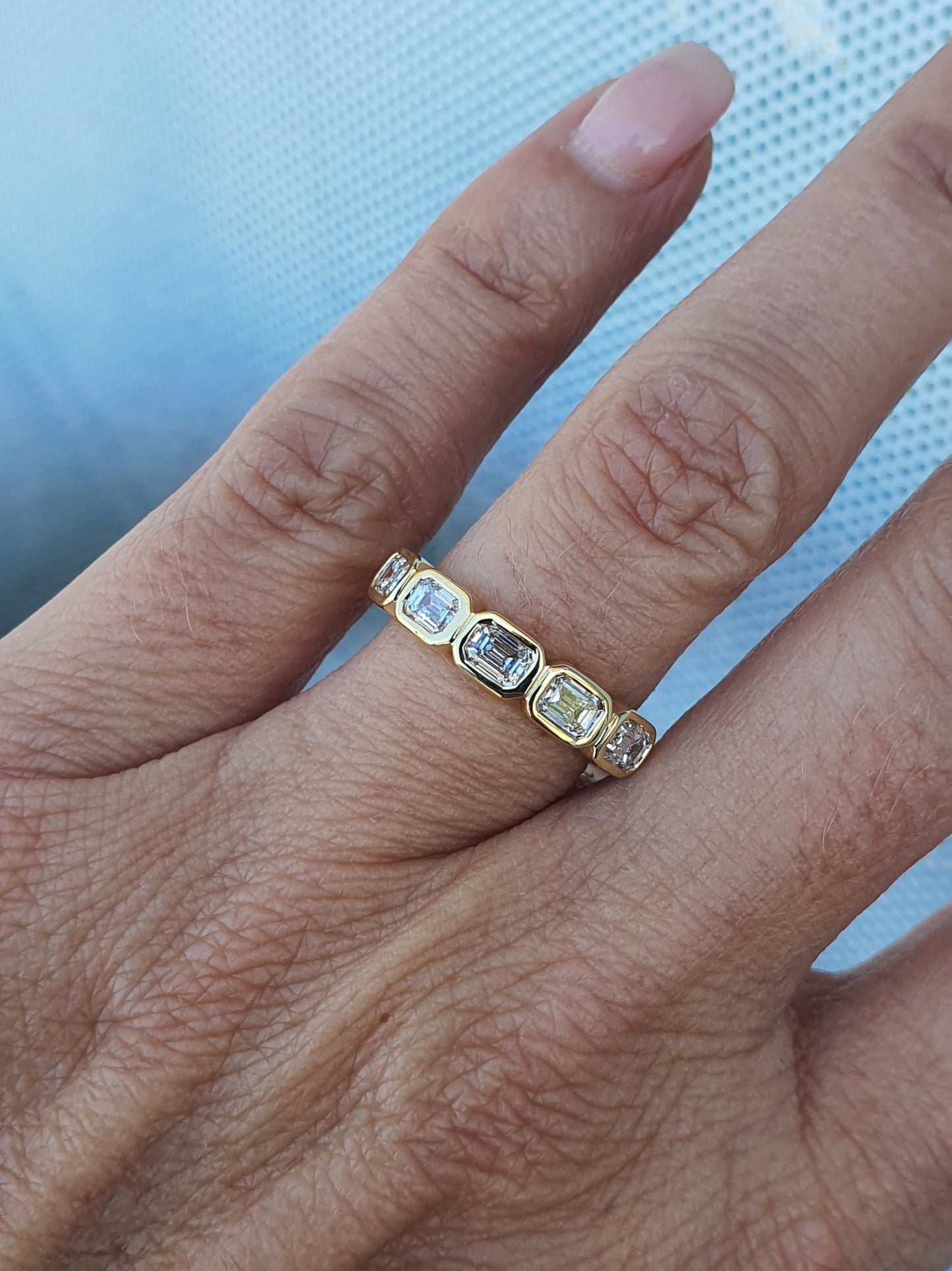 Emerald Bezel Set Sideways Ring