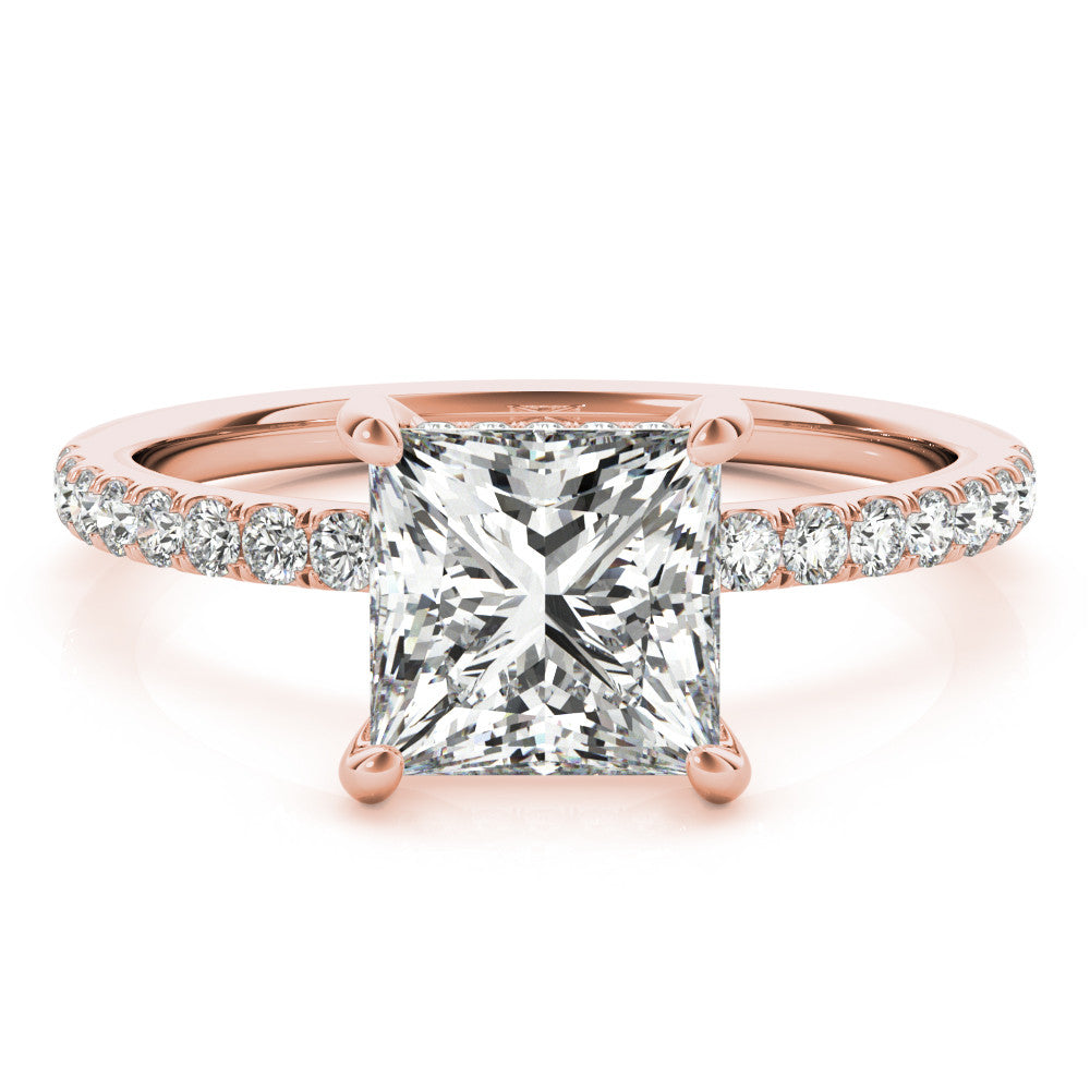Princess Hidden Halo Solitaire with Pave Band