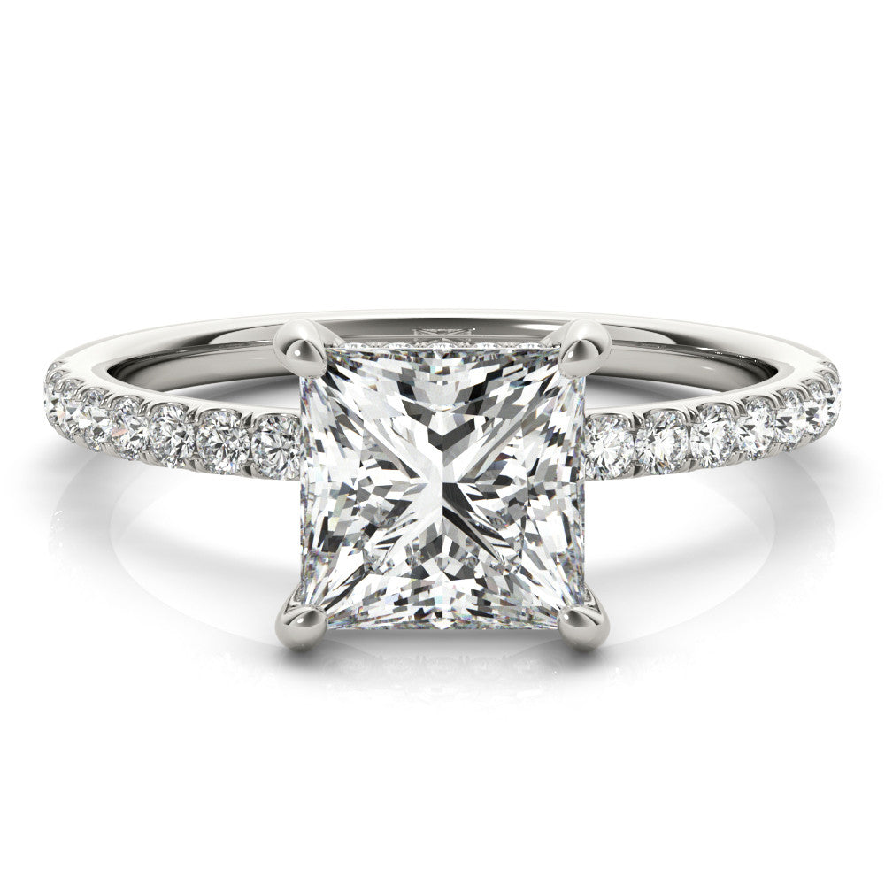 Princess Hidden Halo Solitaire with Pave Band