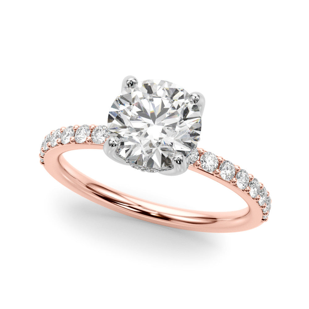 Round Petal Hidden Halo Solitaire with Pave Band.