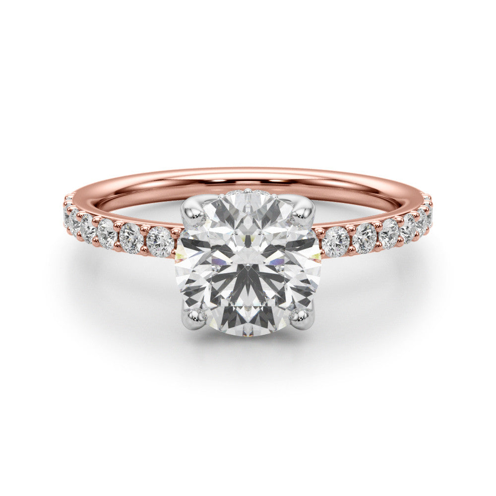 Round Petal Hidden Halo Solitaire with Pave Band.