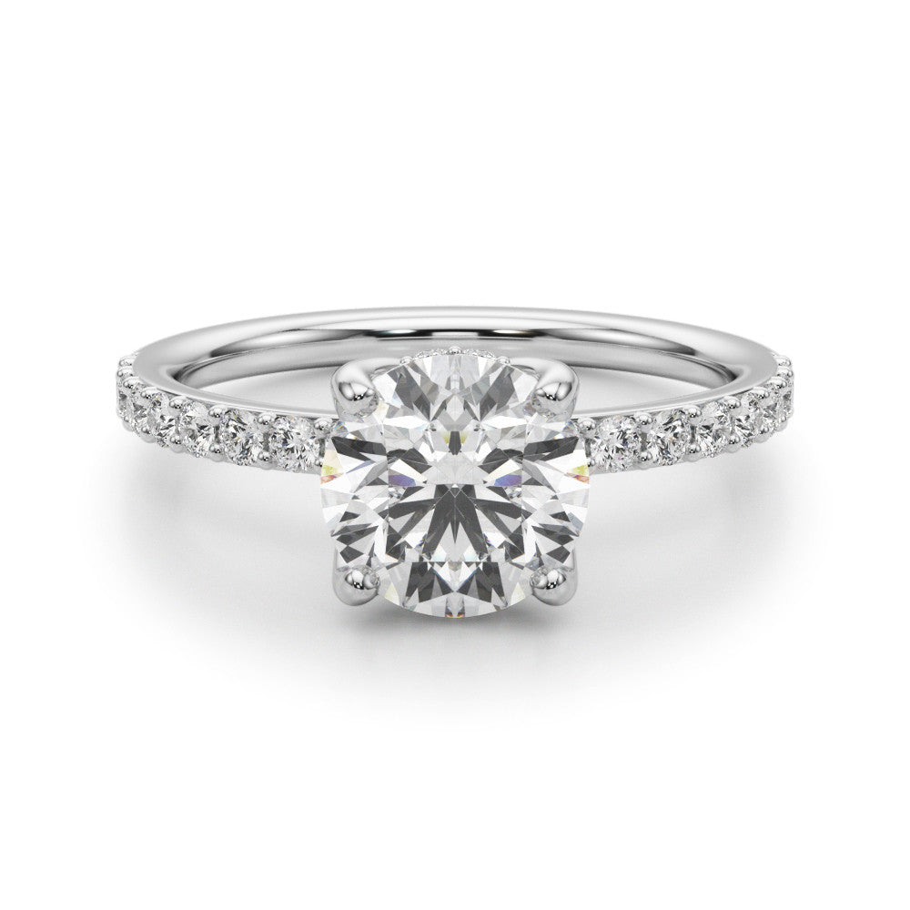 Round Petal Hidden Halo Solitaire with Pave Band.