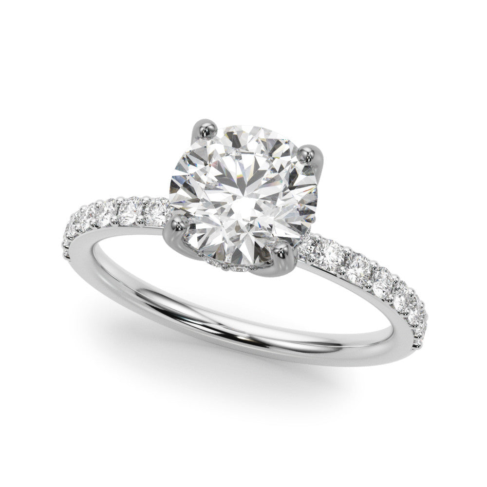 Round Petal Hidden Halo Solitaire with Pave Band.