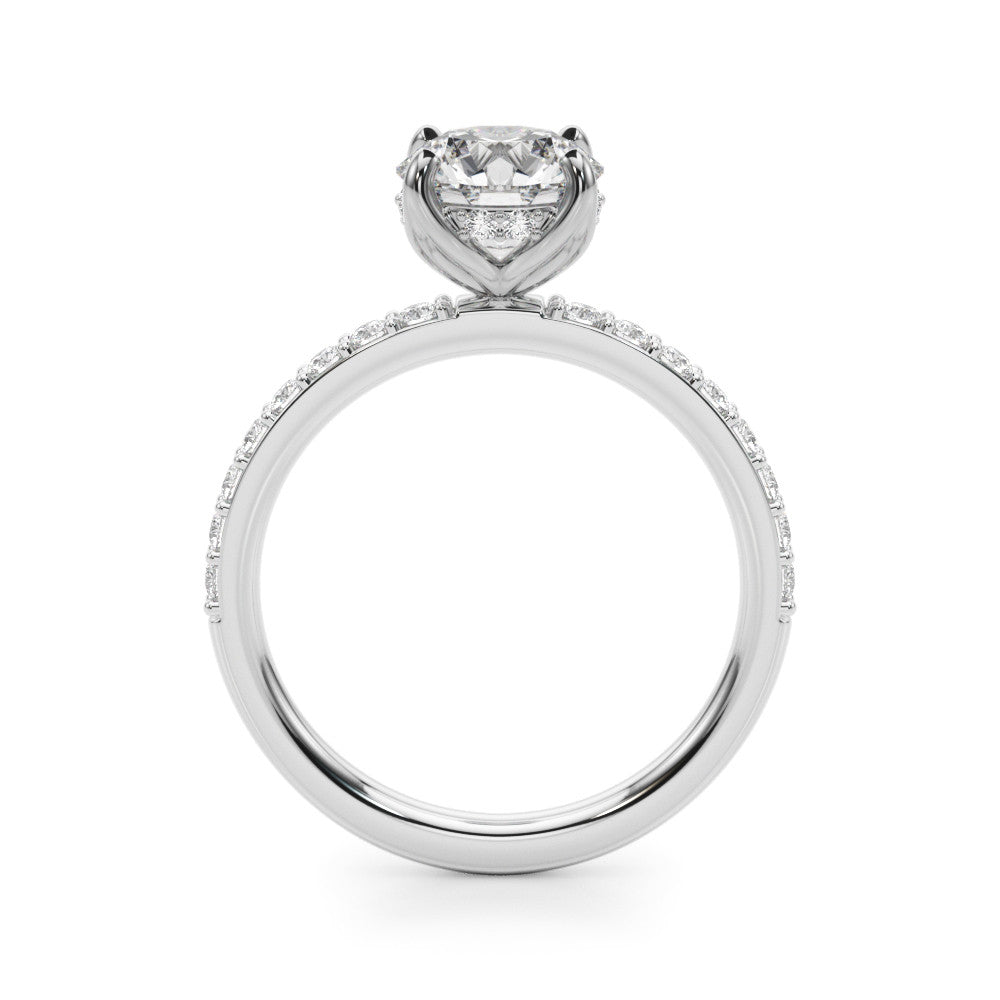 Round Petal Hidden Halo Solitaire with Pave Band.
