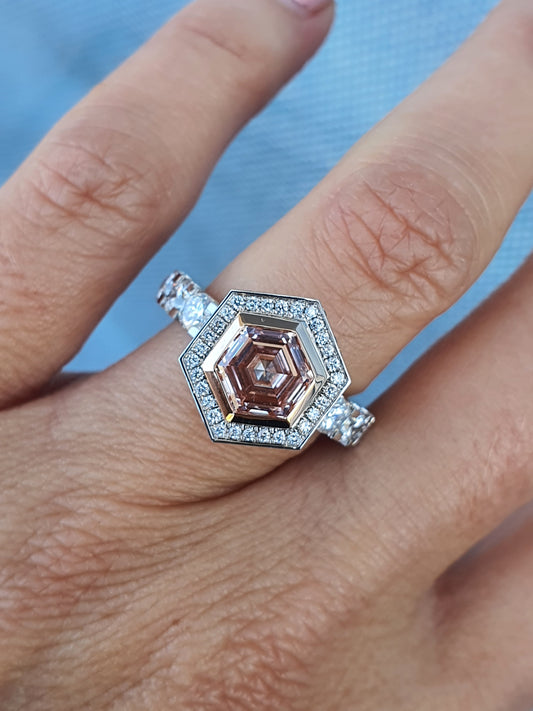 2.00ct Pink Lab Grown Hexagonal Diamond ring