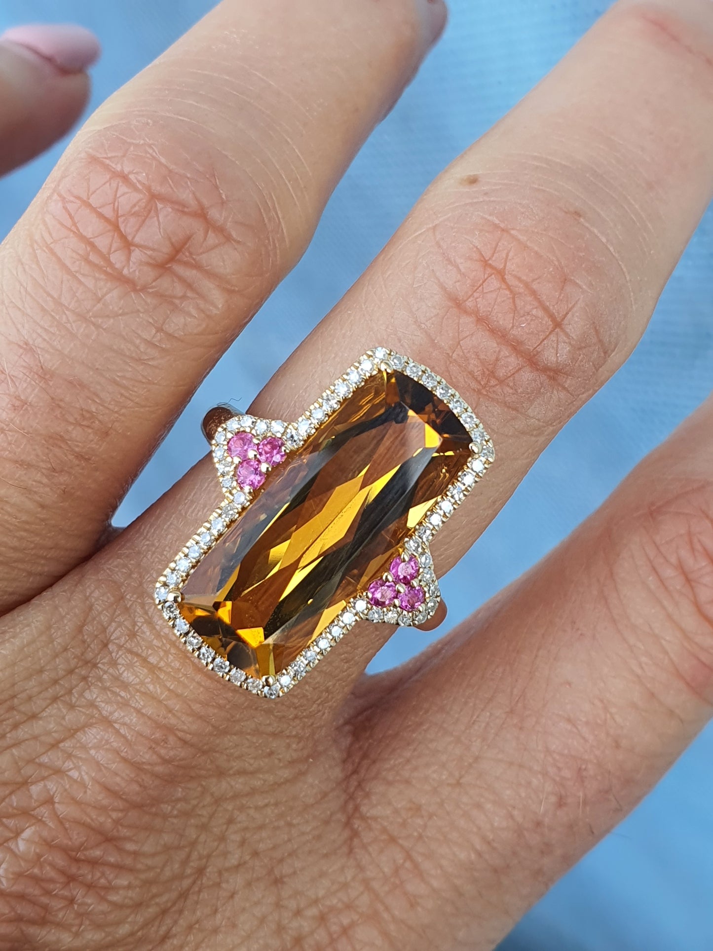 Citrine, Pink Sapphire & Diamond Ring