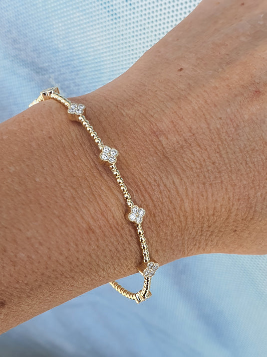 Yellow Gold Lab Diamond Clover Bangle