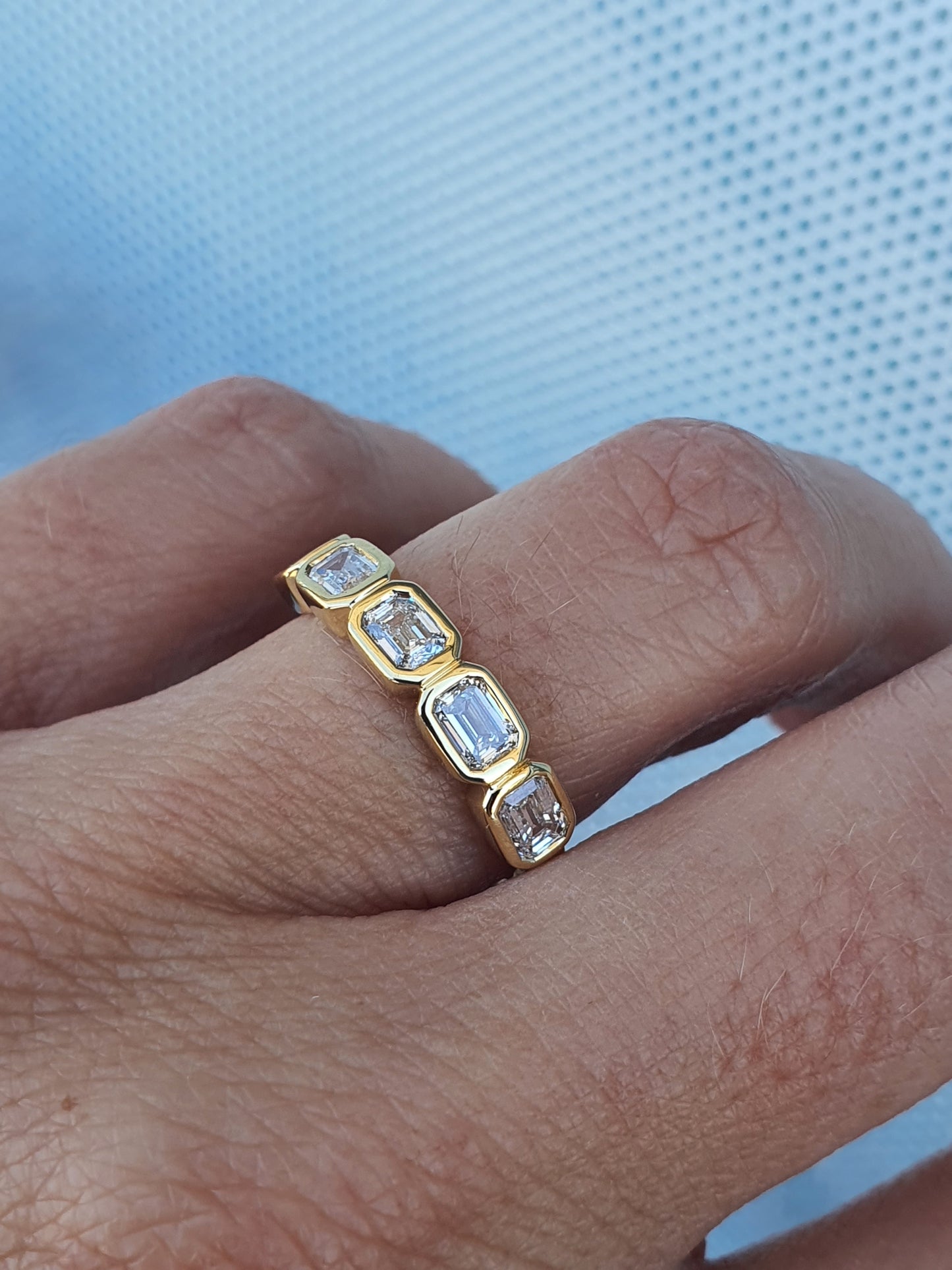 Emerald Bezel Set Sideways Ring