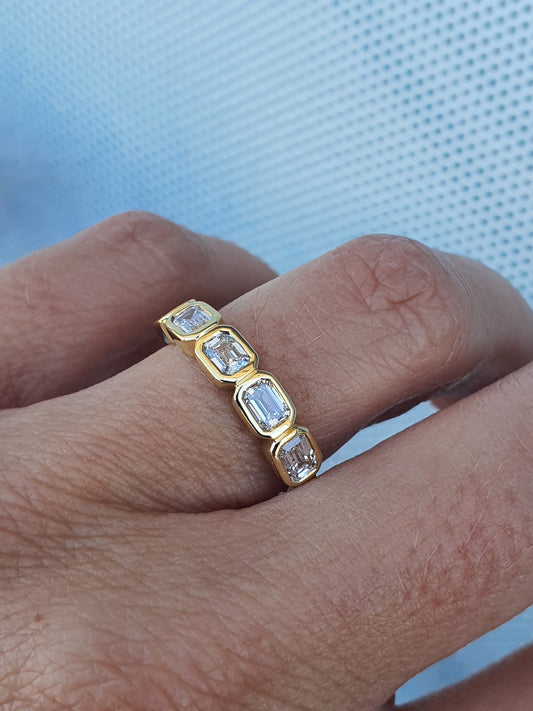 Emerald Bezel Set Sideways Ring