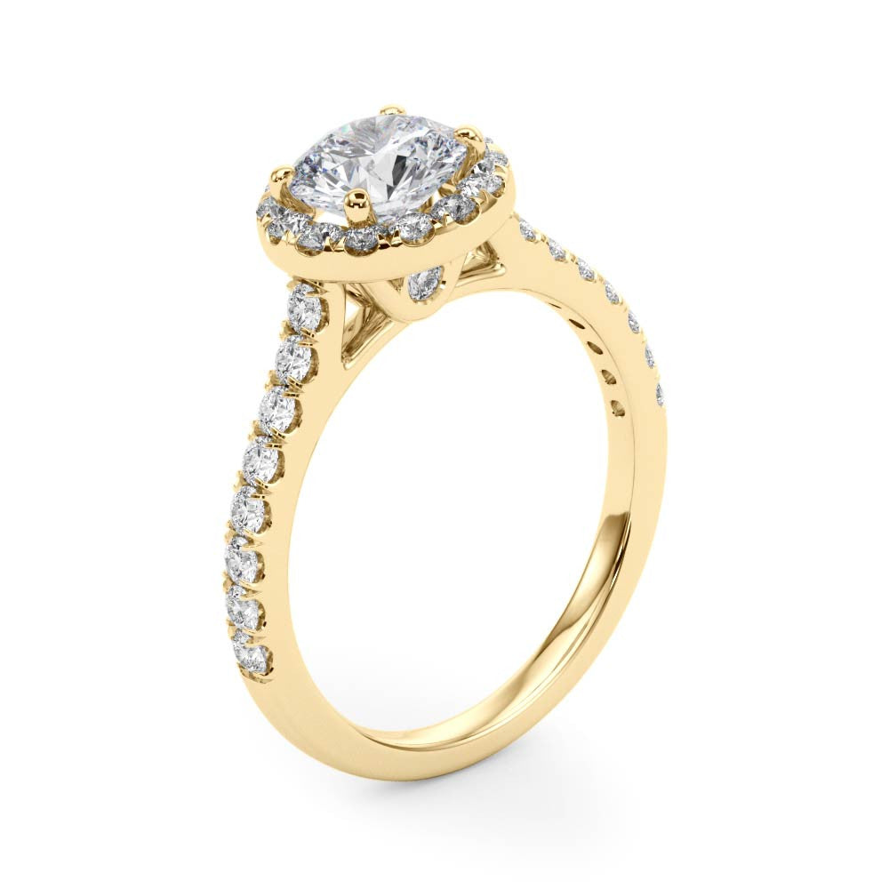 Round Halo with Pave Band and Feature Side Diamond
