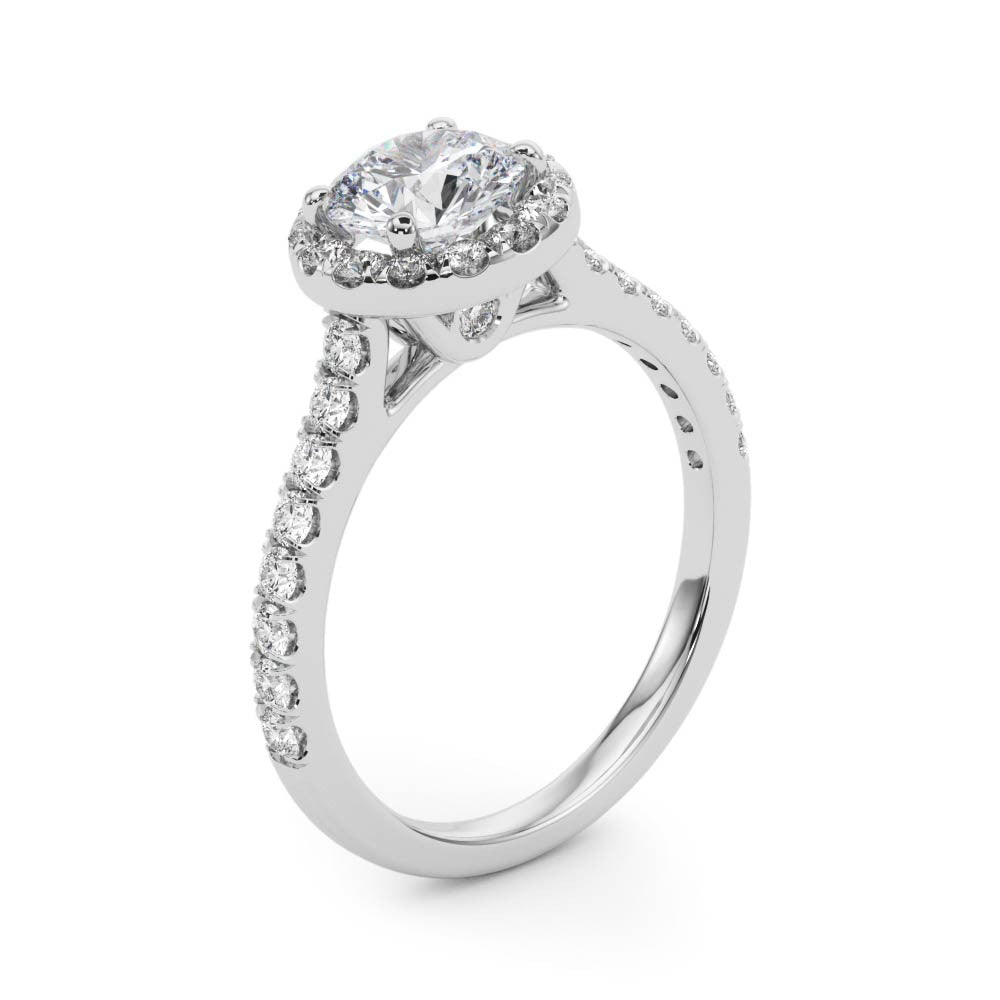 Round Halo with Pave Band and Feature Side Diamond