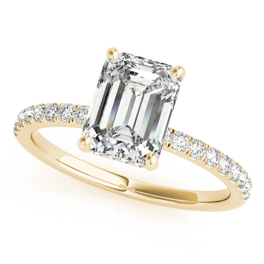 Emerald Hidden Halo Solitaire with Pave Band