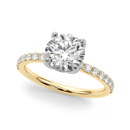 Round Petal Hidden Halo Solitaire with Pave Band.