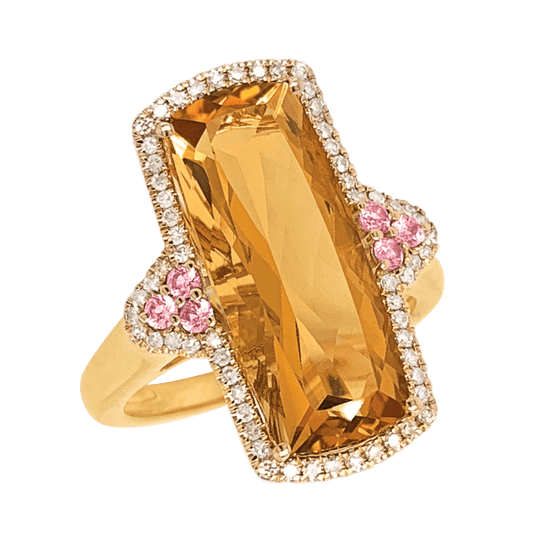 Citrine, Pink Sapphire & Diamond Ring