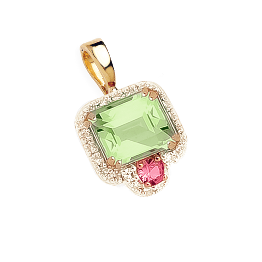 Green Amethyst, Pink Sapphire & Diamond Pendant
